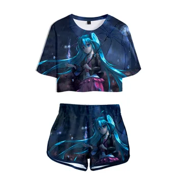 

Hatsune Miku Anime Print Women Tracksuit Casual Two Piece Set Sexy short tshirt Tops and shorts Outfits Summer Women Sets