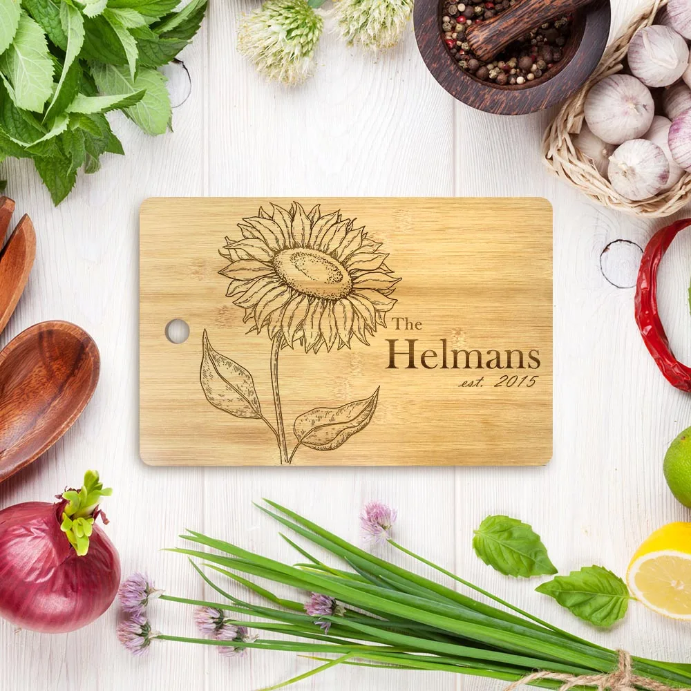 Personalized Laser Engraved Sunflower Cutting Board Floral Kitchen