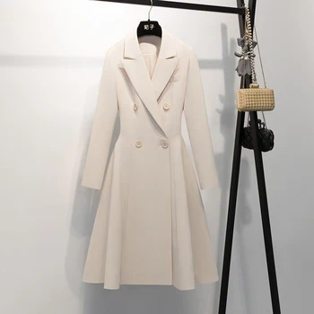 

Femme Trench Outwear Waistcoat Trench-Coat Femme Long Apricot Plus-Size Streetwear Double-Breasted Slim for Women