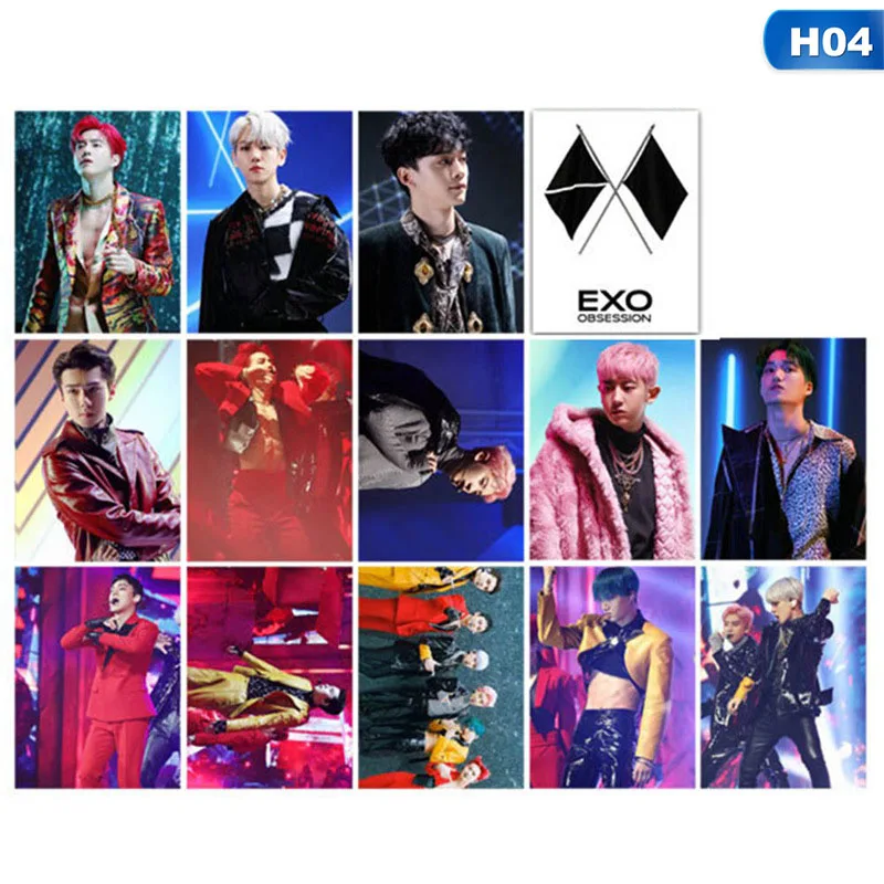 4 16 шт./компл. KPOP EXO OBSESSION альбом фото карта хип-хоп самодельные бумажные карты автограф Фотокарта - Цвет: 4