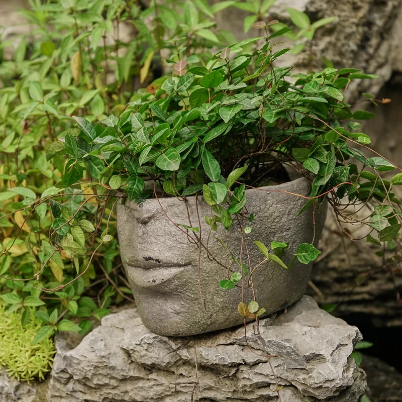 

Garden Retro Resin Character Statue Yard Balcony Half Face Figurines Home Furnishing Decor English Face Silhouette Flower Pot