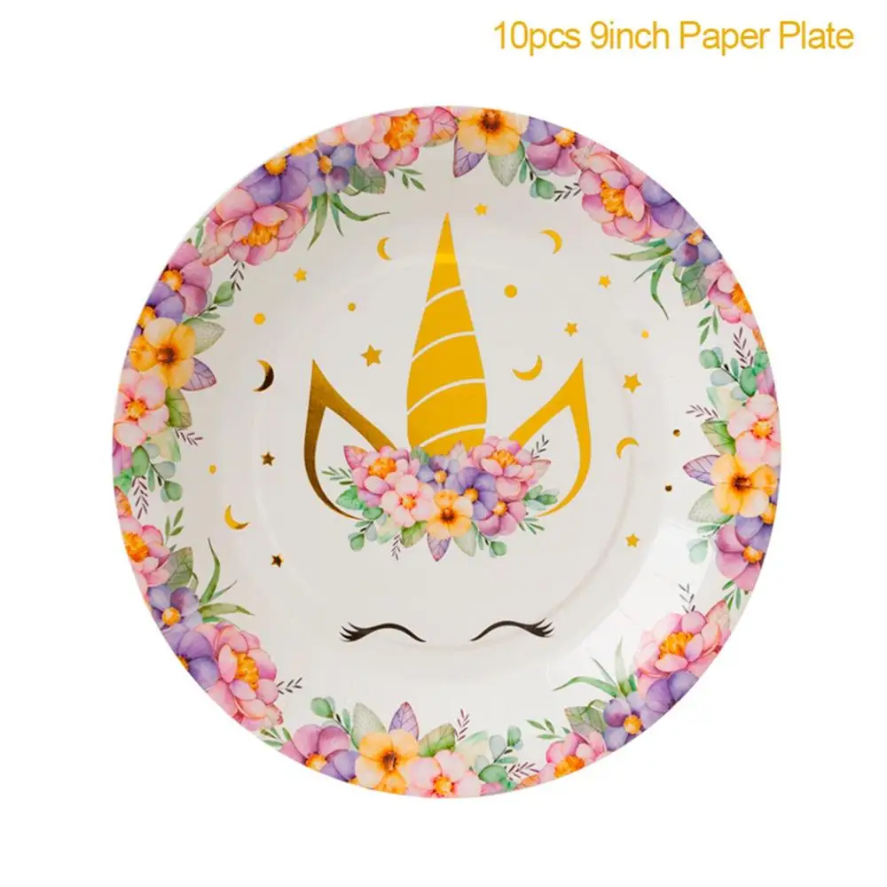 Unicorn Plate HUIRAN Единорог одноразовая посуда Единорог на день рождения Декор С Днем Рождения Декор для детской вечеринки для девочек и мальчиков - Цвет: Unicorn Plate