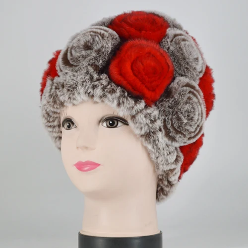 color 25 New Women Rex Rabbit Fur Knitted Hats Lady Winter Hats for Girls Skull Cap Real Fur Knitting Rabbit Skullies Beanies Female Hat - Цвет: color 25