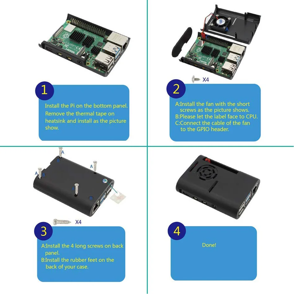 Aokin Raspberry Pi 4 Чехол для Raspberry Pi чехол с охлаждающим вентилятором, Raspberry Pi 4 радиатор для Raspberry Pi 4 Модель B, Pi 4B, Pi