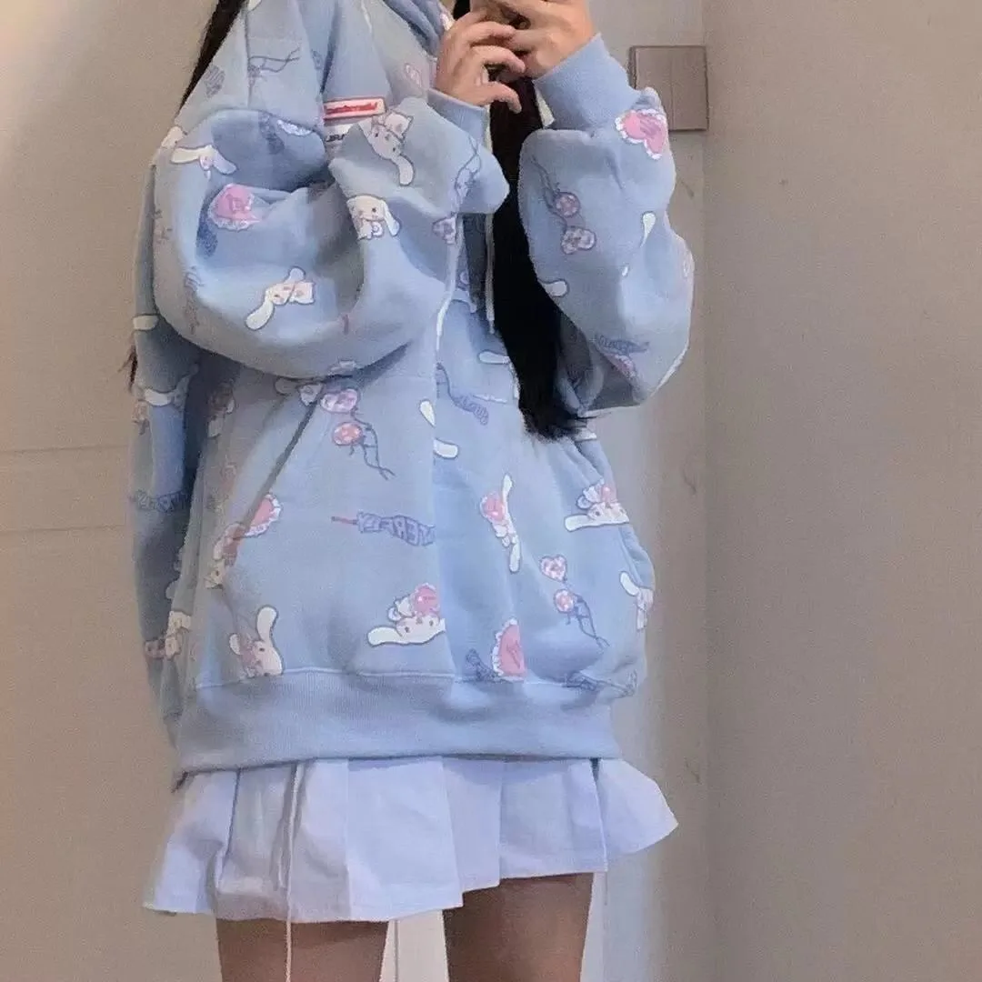 Осенняя новая стильная Корейская Свободная Женская блузка kawaii с принтом кролика