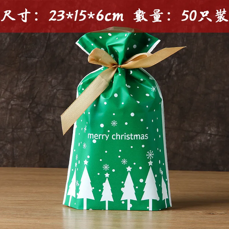 green 50 шт. с рождеством, Санта-Клаус, олень, олень, медведь, рождественская ель подарок, сумки, упаковочные сумки с новым годом, рождественские конфетные сумки - Цвет: green