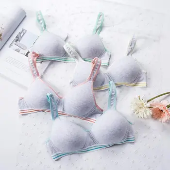 

Student Seamless Striped Bra Cotton Bust Seamless Lingerie Wire Free Girl Bra Comfortable Cotton Underwear 70 75 80 85B