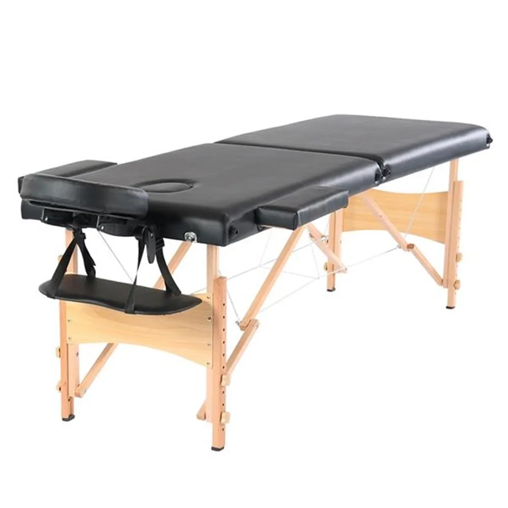 

84" 2 Sections Folding Portable Beech Leg Beauty Massage Table 60CM Wide Adjustable Height Black
