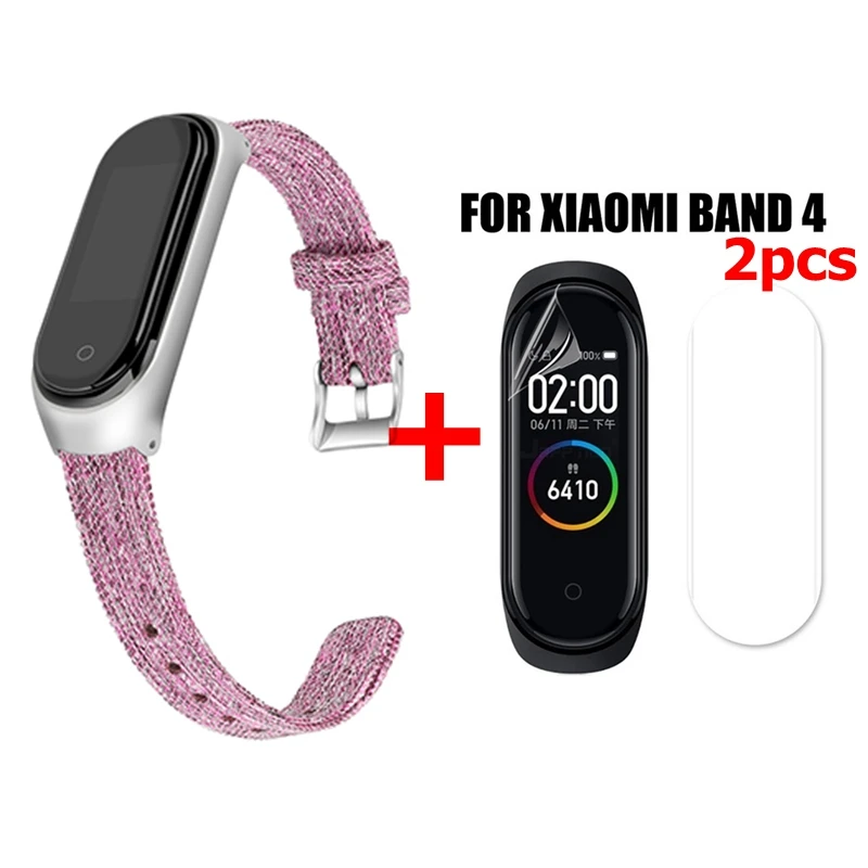 04 Браслет mi Band 4, металлический, нержавеющая сталь+ холст, универсальный, для Xiaomi mi, ремешок 3/4, браслет mi Band 4, напульсники mi band 4 - Цвет: 04