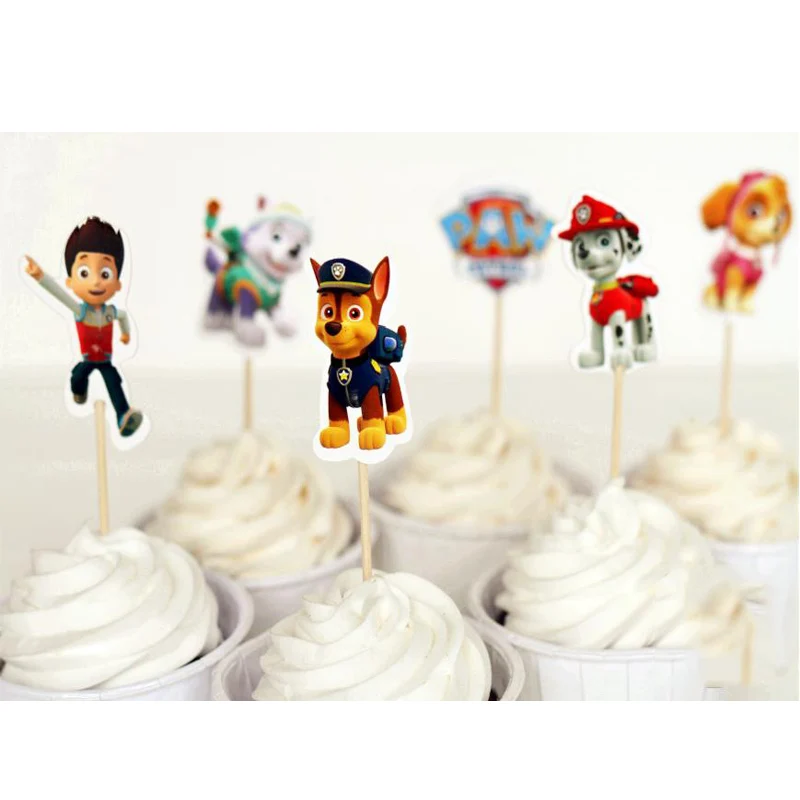 

24 Pieces Paw Patrol Cake Card Birthday Candle Fruit Plug-in Paw Patrol Dog Action Figures Children Birthday Party Supplies 2A09