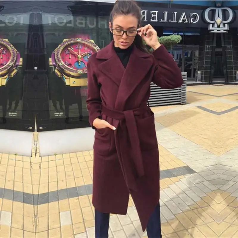 LUZUZI осень зима модное элегантное шерстяное пальто для женщин отложной воротник с длинным рукавом сплошной цвет плюшевое длинное женское пальто