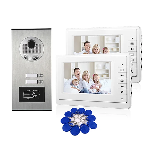 New 7" Screen Video Intercom Apartment Door Phone System 2 White Monitors RFID Access Door Camera for 2 / 3 / 4 Apartment Family intercom doorbell Door Intercom Systems