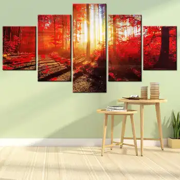 

5 Pcs Red Maple Forest Canvas Oil Painting HandPainted Kits Drawing Canvas Coloring Pictures Heart Home Room Wall Art Decoration