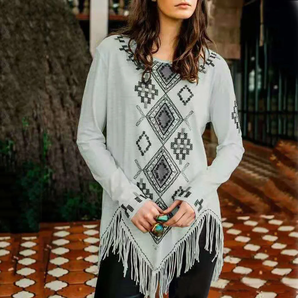 Новинка 2019 осенняя модная блузка с принтом женская рубашка круглым вырезом