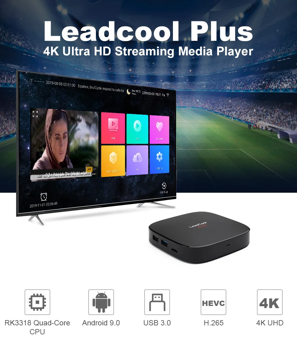 4K андроид ТВ-приемник Leadcool Plus RK3318 четырехъядерный USB 3,0 H.265 медиаплеер 2,4G/5G Wifi Leadcool Android 9,0 Smart tv Box