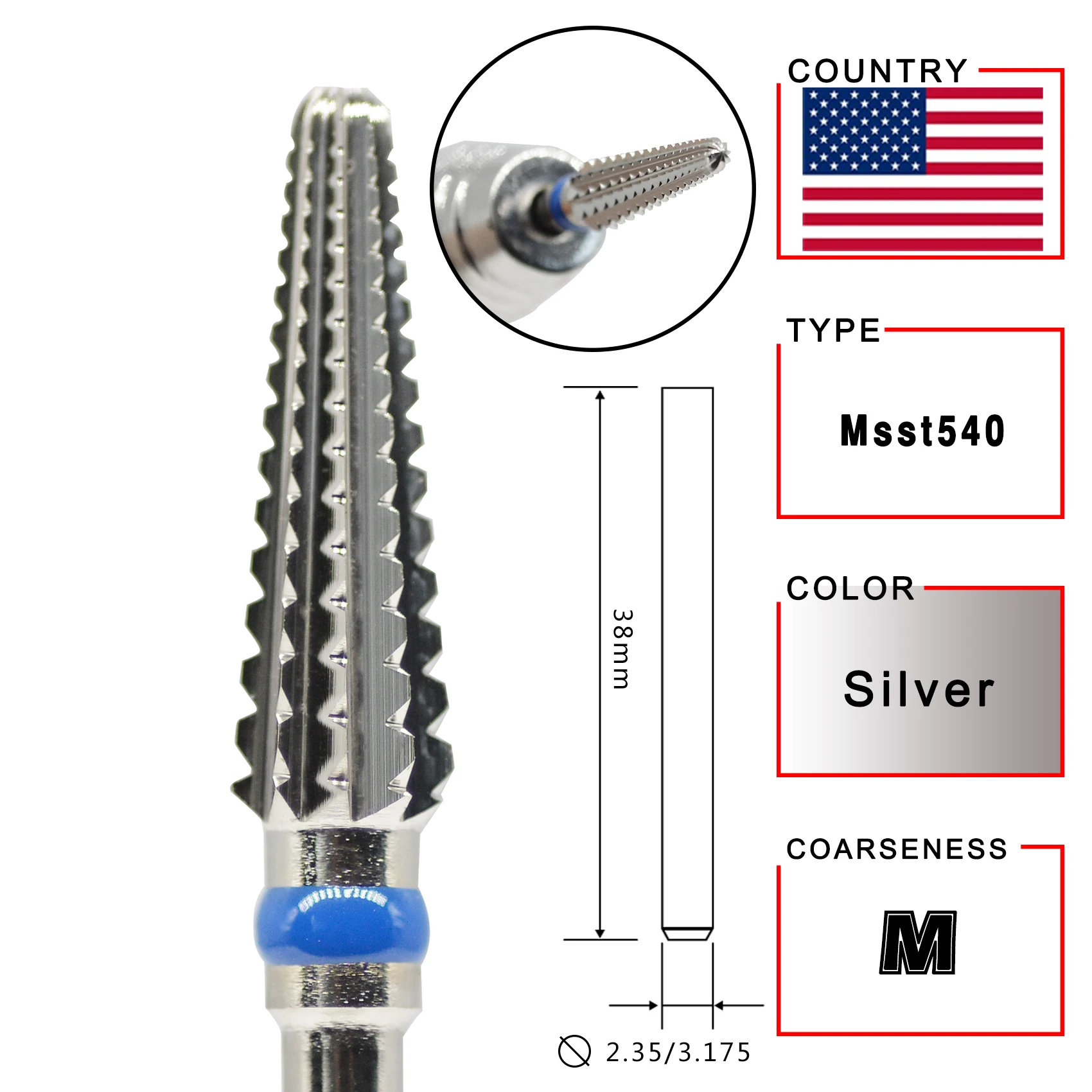 RolinStar Right Hand promotion type Carbide Tungsten barrel stable shank  Accessories Cutter pedicure nail milling drill bits 3