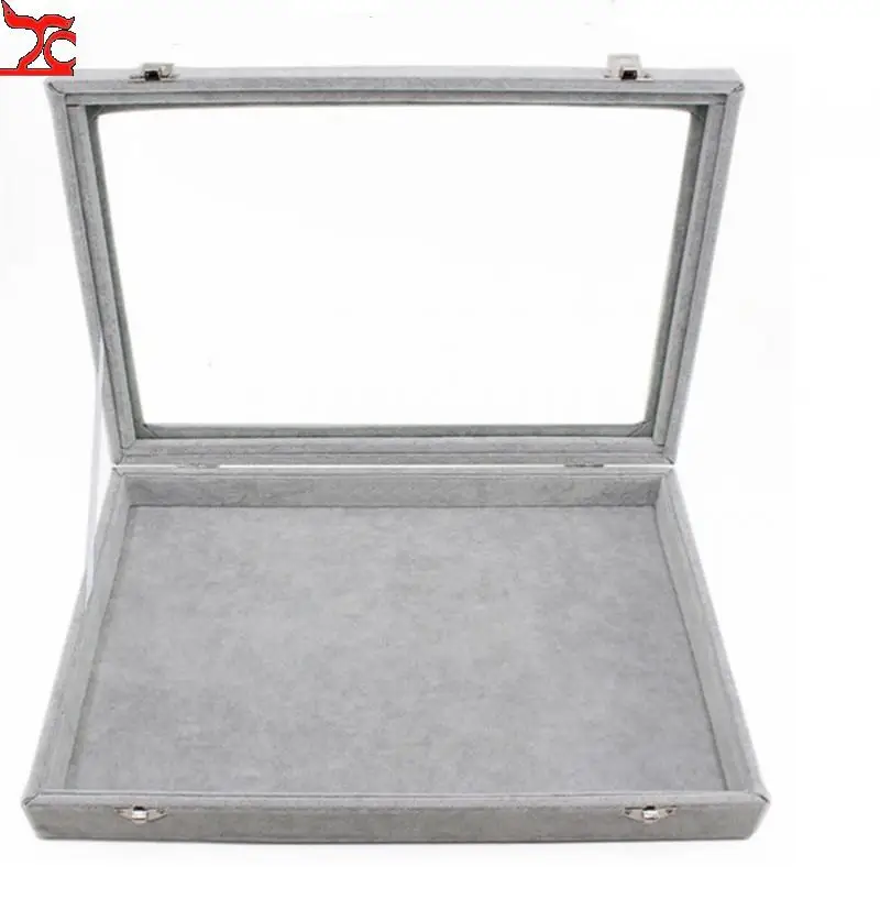 Velvet Jewelry Displaying Trays Jade Brooch Breastpin Earring Ring Organizer Holder Drawer with Glass Lid Window Showcase Gifts