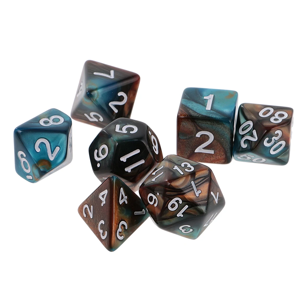 7pcs Two Colors Polyhedral Dice 16mm D20 D12 D10 D8 D6 D4 Dices for Dungeons and Dragons Table Games
