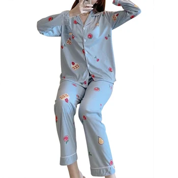 

Women Clothes 2020 Ladies Lapel Cardigan Milk Fiber Cartoon Casual Pajamas Suit S-XL
