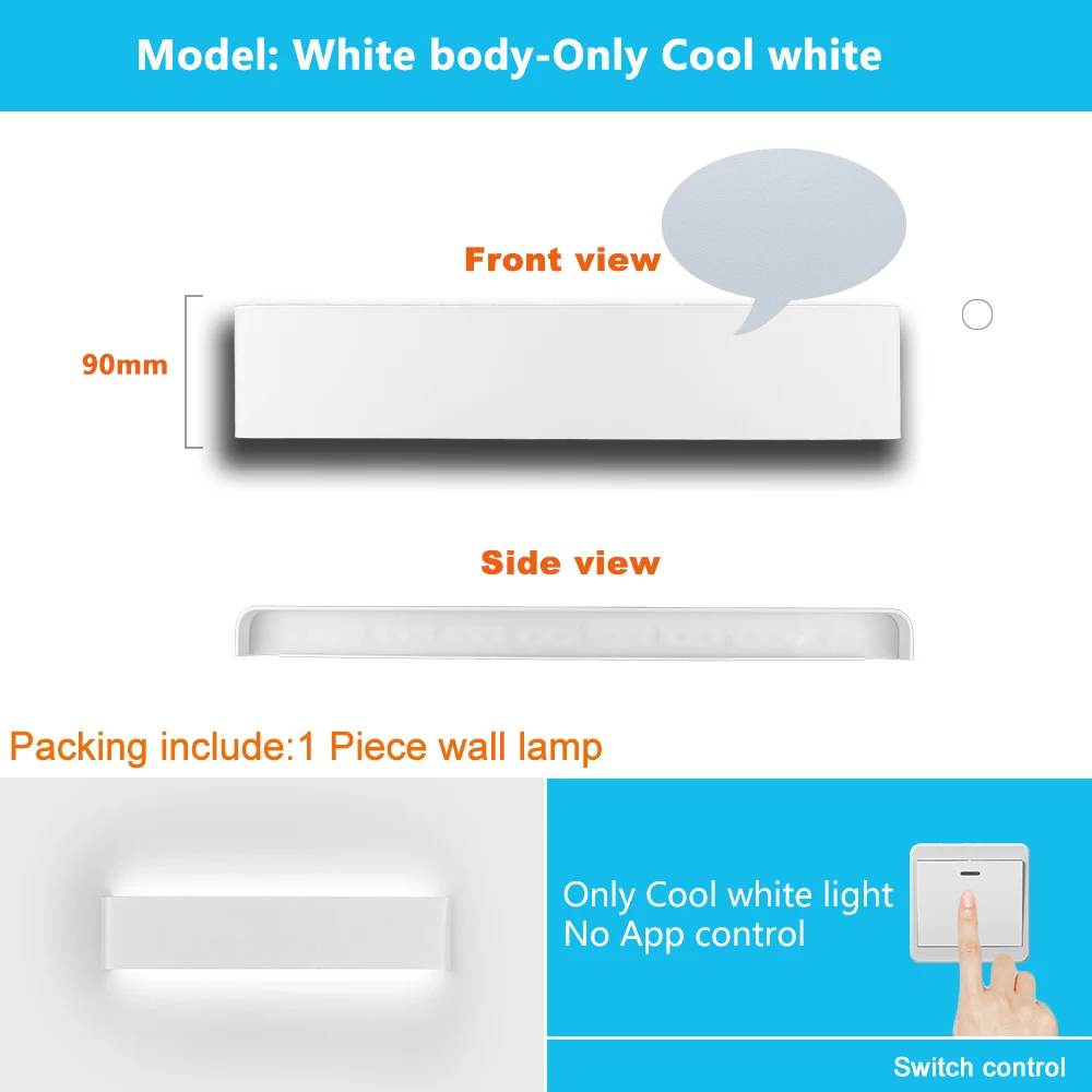 White-Cool white Прямоугольная светодиодная настенная лампа, бра, умный дом, RGB, с регулируемой яркостью, приложение, дистанционное управление, Bluetooth, лампа для спальни, зеркальный светильник для ванной комнаты ZBD0001 - Цвет абажура: White-Cool white