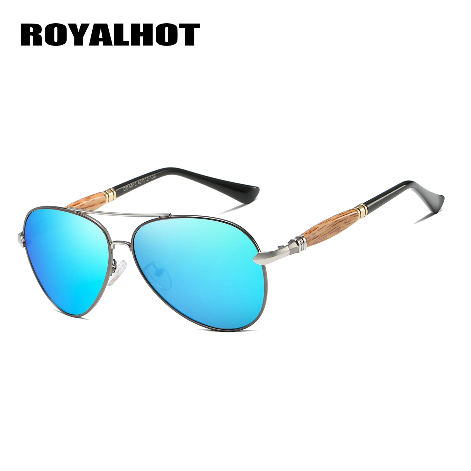 RoyalHot Men Women Polarized Sunglasses Oval Aloy&Wood Frame Sun Glasses Driving Glasses Shades Oculos masculino Male 900151 - Цвет линз: Grey Blue