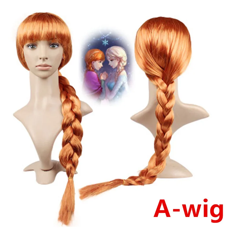 Wig - A Платья Эльзы для девочек; вечерние костюмы Анны и Эльзы для костюмированной вечеринки; Elza Vestidos; комплект аксессуаров для волос; детская одежда для девочек+ парик - Цвет: Wig - A