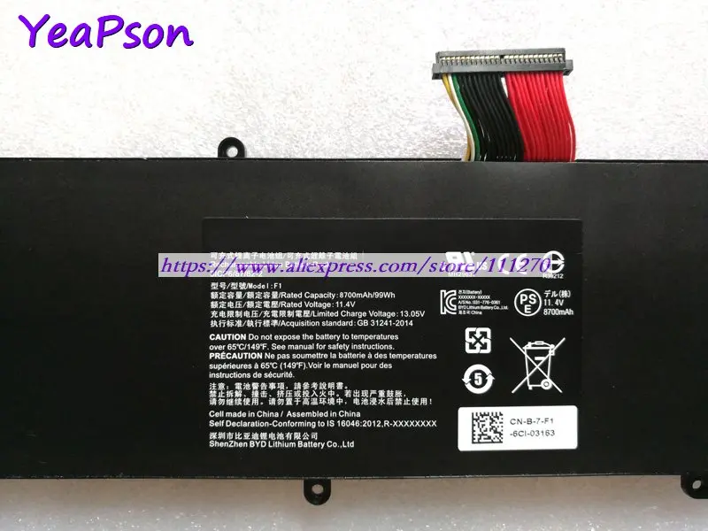 Yeapson Razer F1 11 4 в 8700 мАч настоящая аккумуляторная батарея для ноутбука blade pro 2017 GTX 1080
