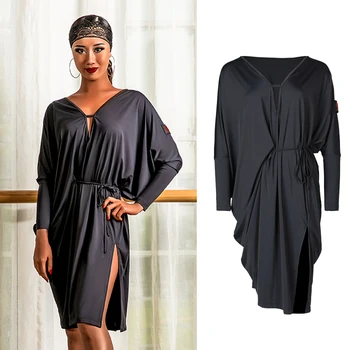 

Latin Dance Dress Adults Samba Tango Salsa Cha Cha Rumba Dancewear Latin Practice Clothing Loose Bat Sleeve Dresses Women DN4511
