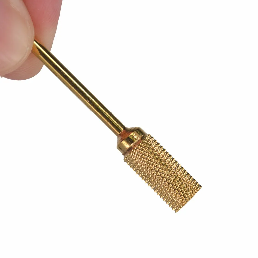 1 Pc YG8 Tungsten Steel F Size 3/32" Large Barrel Gold Plated Nail Drill Bit Grinding Head Tool For Nail Art Drill Machine