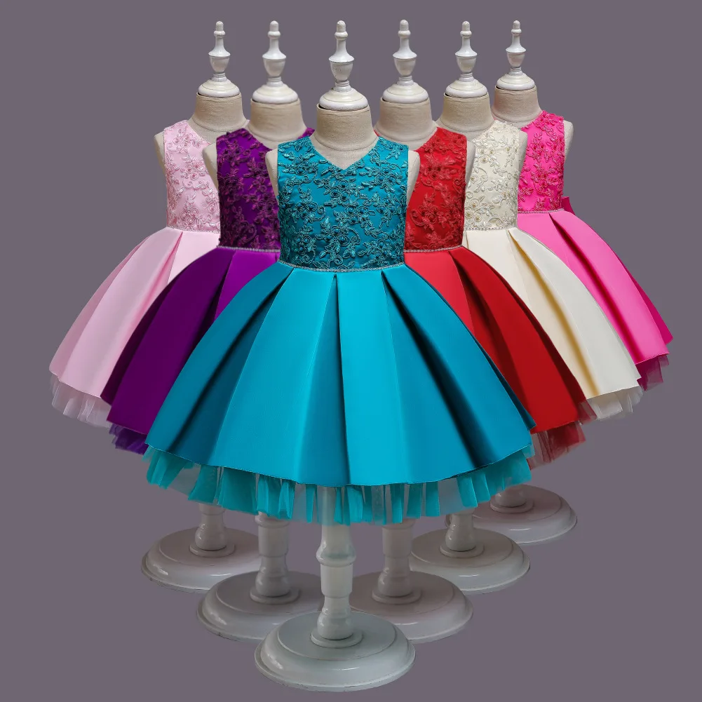 

European and America kids clothing Children Princess dress Girls Mesh Appliques Beading Sleeveless elegance praty wedding Dress
