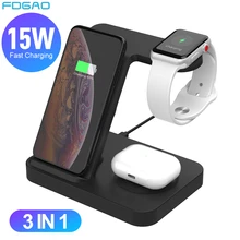 FDGAO 15W Fast Qi Wireless Charger for Apple Watch 5 4 3 2 Airpods Pro iPhone 11 XS XR X 8 Desktop Stand 3 in 1 Charging Station