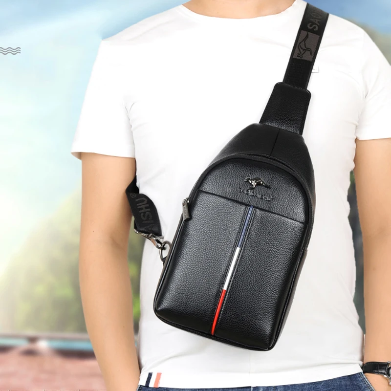 Fashion Man Sling Bag: Men's Leather Chest Pack Messenger Bag for Crossbody, Shoulder, and Handbag Use image 6