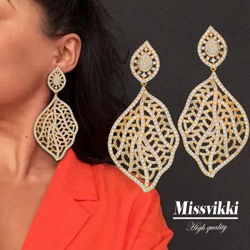 

missvikki Luxury Noble African Big Leaf Dangle Earrings for Women Bridal Wedding Party Hanging Fashion Jewelry High Quality