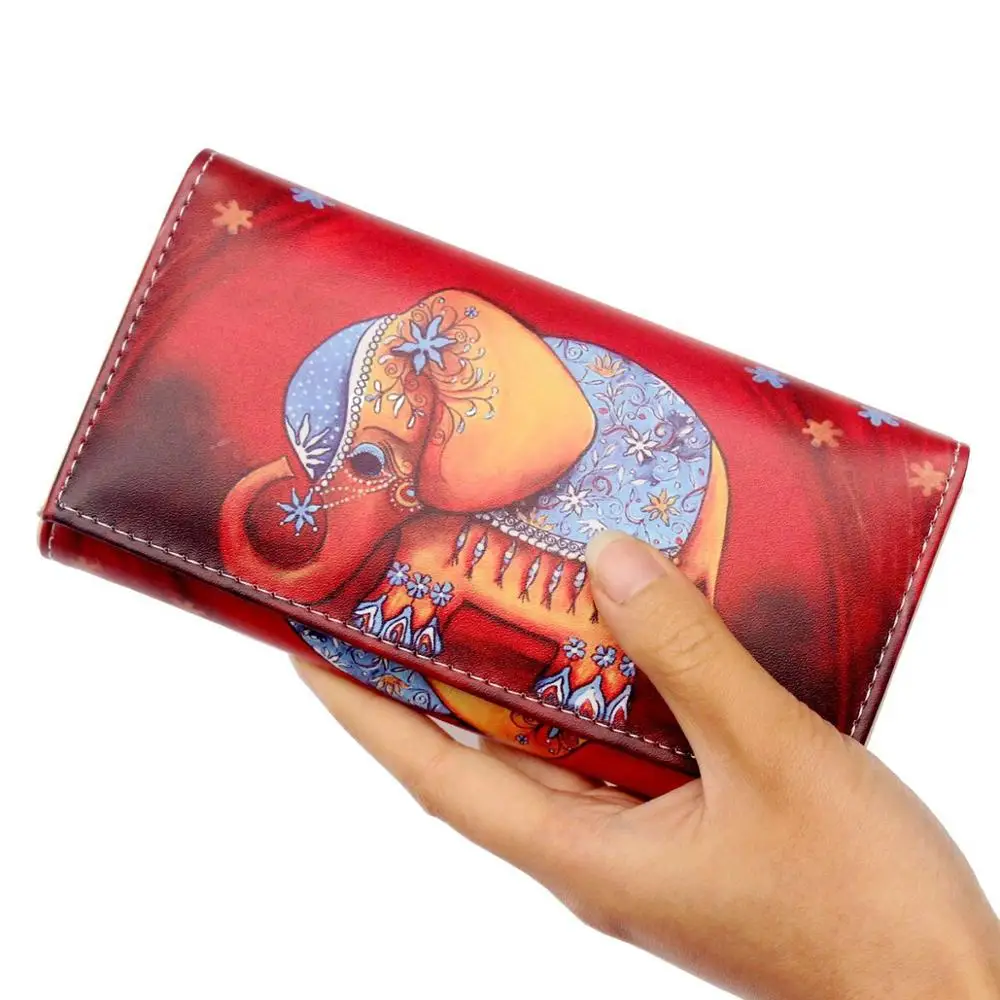

NEW 2019 Vintage Women Ladies Colorful Elephant Doodle Pattern Rectangle Wallet Purse Bag Handbag Cartoon Print Wallet Purse Sac