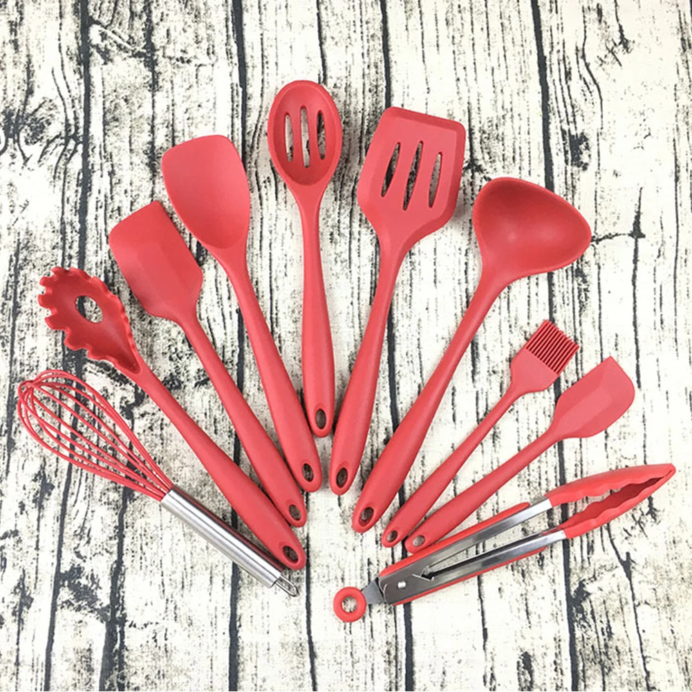 10pcs Cooking Silicone Non-toxic Tools Home Food-grade Kitchenware Set Heat Resistant Non Stick Simple Spoon Easy Clean Cookware