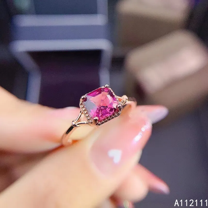 

Fine Jewelry 925 Sterling Silver Inset With Natural Gemstone Women's Trendy Lovely Square Pyrope Garnet Ring Support Detection