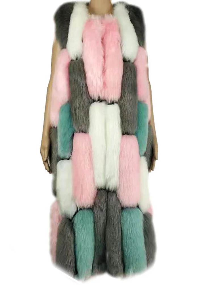 

Fluffy Coat Woman Colored faux Fur Vest Long Plus Size Maxi Covered Button Thick Jacket Elegant Plus Size Warm Sleeveless Casual