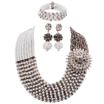 

Majalia classic fashion Nigerian wedding African jewelry set White and Gray crystal necklace bridal jewelry sets 8jb-45