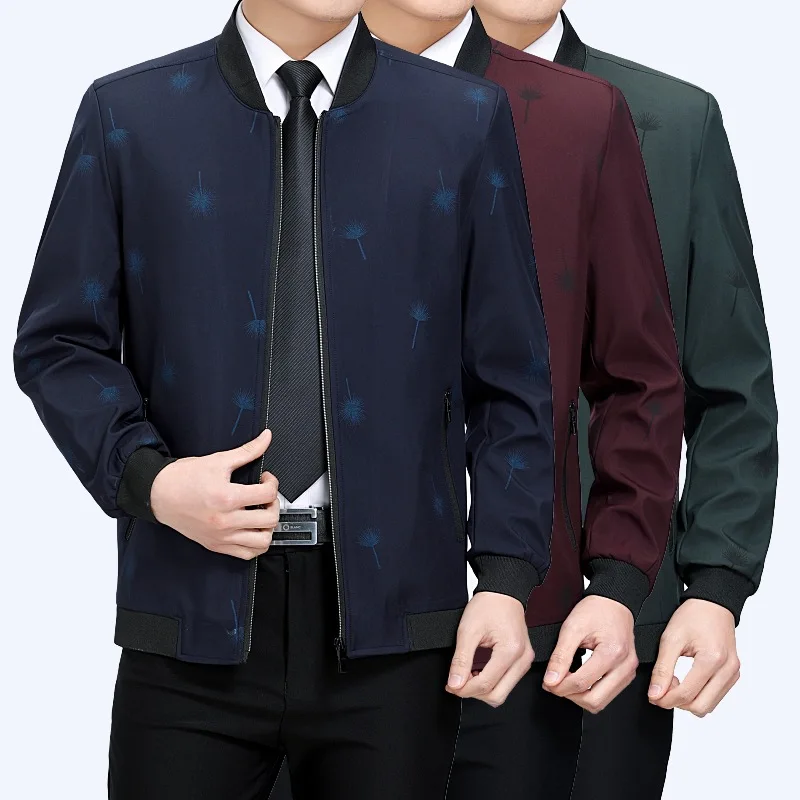 

Spring And Autumn Baseball Collar Middle-aged Men's Casual Jacket Middle-aged Stand Collar MEN'S Jacket Thin Daddy Clothes Coat