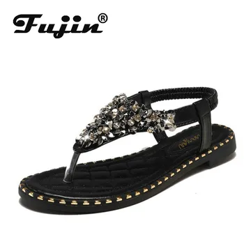 

Fujin Women Sandals Summer 2020 Sexy Rhinestone Ladies Sandals Flat Slides Casual Summer Shoes Woman Flip Flops Womens Sandal