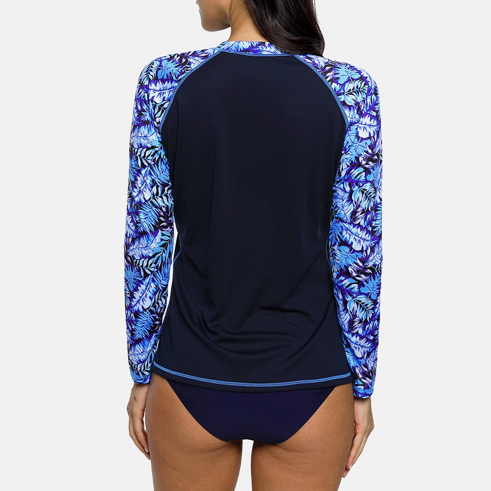 Anfilia Women's Long Sleeve Rashguard Retro Floral Print Quick-drying Shirt Surfing Top Hiking Shirts Rash Guard UPF50+ T-shirts