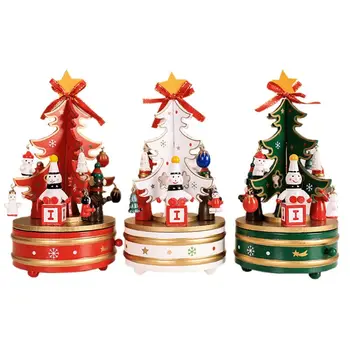 

Classic Music Box Wooden Clockwork Design Christmas Tree With Pendants Miniature Handmade Music Box For Birthday Valentines Gift