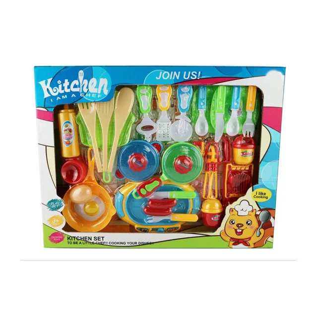 

Children Play House Kitchen Toy Set 25 PCs Model Infants Cooking Toy Cook Kitchenware Tableware