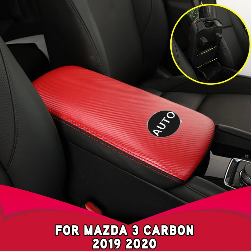 Pcmos кожаный верхний центральный подлокотник чехол накладка для Mazda 3 внутренние части подлокотники черные красные наклейки