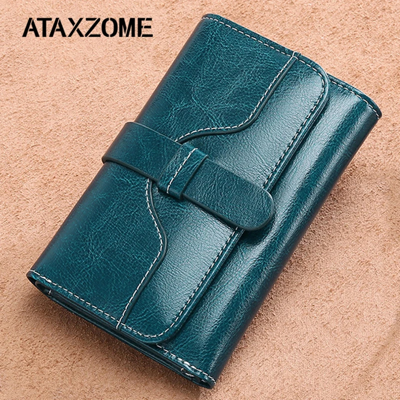 

ATAXZOME Woman short Cowhide Leather stitching wallet Trend Wallet Female Wallet Short Wallet Quality Coin Purse Women Purse
