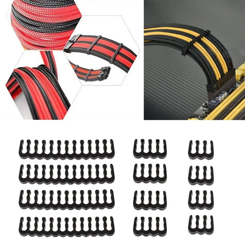 

12Pcs PP Cable Comb /Clamp /Clip /Dresser For 3.4-3.9mm Cables Black 6/8/24 Pin