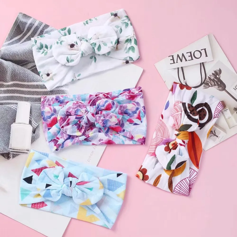 

15pcs/lot Knot Bow Head wrap Floral Print Nylon Baby Headband Soft Nylon Head wrap Infant Hair Accessory