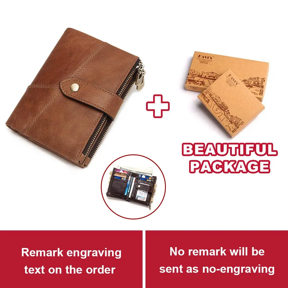 Brown M Box KAVIS RFID гравировка Rfid кошелек из натуральной кожи мужские кошельки Crazy Horse портмоне Короткий Мужской кошелек мини кошелек - Цвет: Brown M Box