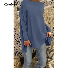 Taniafa Новое поступление Женские однотонные футболки с длинным рукавом Осенние повседневные свободные пуловеры джемпер Топы размера плюс S~ XXXL