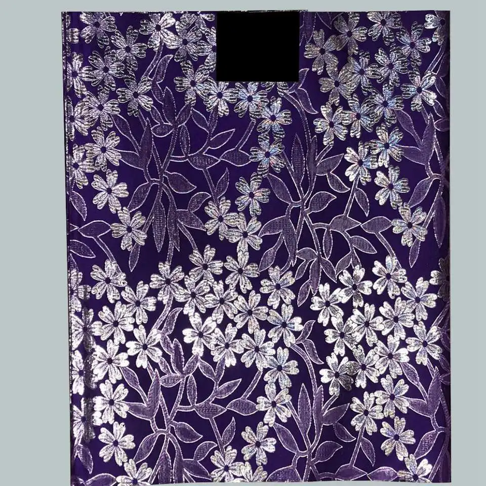 Фиолетовый Серебряный нигерийский головной убор Африканские Сего геле головной убор обертка Дамаск/металлик жаккард геле ткань LXL-47-8